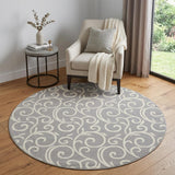 5' Gray and Ivory Round Floral Vines Power Loom Area Rug