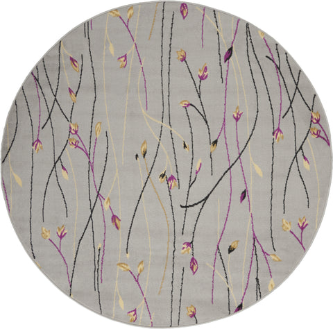 5' Gray and Pink Round Floral Vines Power Loom Area Rug