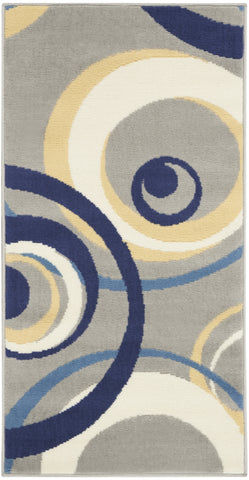 2' X 4' Gray and Blue Geometric Power Loom Area Rug