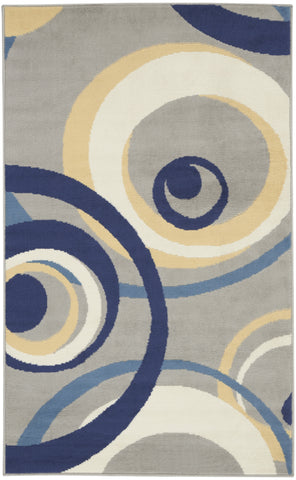 3' X 5' Gray and Blue Geometric Power Loom Area Rug