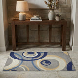 3' X 5' Gray and Blue Geometric Power Loom Area Rug