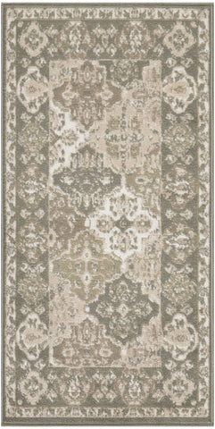 2' X 4' Green and Ivory Ogee Power Loom Distressed Area Rug