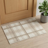 2' X 4' Beige and Ivory Plaid Power Loom Area Rug