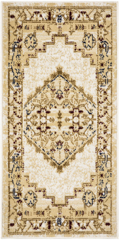 2' X 4' Beige and Ivory Medallion Power Loom Distressed Area Rug
