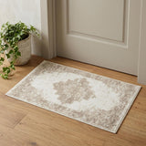2' X 4' Beige and Ivory Medallion Power Loom Distressed Area Rug
