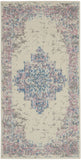 2' X 4' Ivory Pink And Blue Medallion Distressed Area Rug