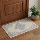 2' X 4' Ivory Pink And Blue Medallion Distressed Area Rug