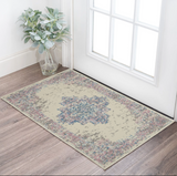 2' X 4' Ivory Pink And Blue Medallion Distressed Area Rug