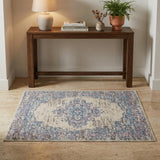 3' X 5' Ivory Pink and Blue Medallion Distressed Non Skid Area Rug