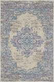 3' X 5' Ivory Pink and Blue Medallion Distressed Non Skid Area Rug