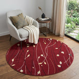 5' Red Black and Ivory Round Floral Vines Power Loom Area Rug