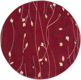 4' Red Black And Ivory Floral Vines Round Rug