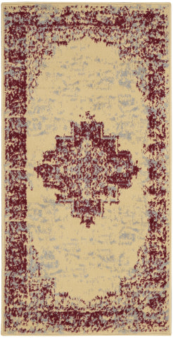 2' X 4' Cream Gray And Red Medallion Distressed Area Rug