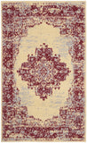 3' X 5' Cream Gray and Red Medallion Distressed Non Skid Area Rug