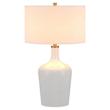 25" White Glass Urn Table Lamp With White Drum Shade