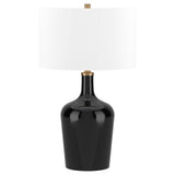 25" Black Glass Urn Table Lamp With White Drum Shade