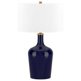 25" Blue Glass Urn Table Lamp With White Drum Shade