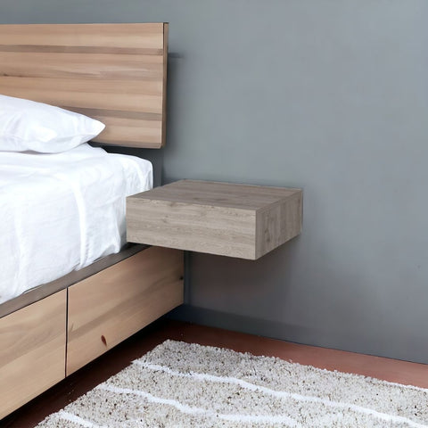 16" Gray Wood One Drawer Floating Nightstand