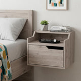 13" Gray Wood One Drawer Floating Nightstand