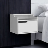 13" White Wood One Drawer Floating Nightstand