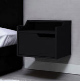 13" Black Wood One Drawer Floating Nightstand