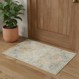 2' X 4' Beige And Blue Floral Medallion Washable Area Rug