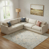8' X 10' Beige And Blue Floral Medallion Washable Area Rug
