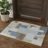 2' X 4' Blue Brown And Tan Geometric Washable Area Rug