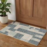 2' X 4' Blue And Ivory Geometric Area Rug