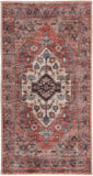 2' X 4' Beige and Red Medallion Power Loom Distressed Washable Non Skid Area Rug