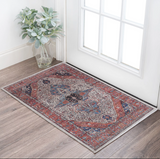 2' X 4' Red and Ivory Medallion Power Loom Distressed Washable Non Skid Area Rug