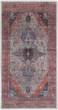 2' X 4' Red and Ivory Medallion Power Loom Distressed Washable Non Skid Area Rug