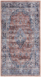 2' X 4' Blue and Red Medallion Power Loom Distressed Washable Non Skid Area Rug