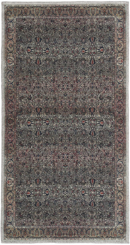 2' X 4' Blue and Yellow Oriental Power Loom Distressed Washable Non Skid Area Rug
