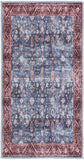 2' X 4' Blue and Red Floral Power Loom Distressed Washable Non Skid Area Rug