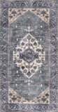 2' X 4' Blue and Ivory Medallion Power Loom Distressed Washable Non Skid Area Rug