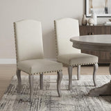 Set of Two Beige And Gray Upholstered Fabric Dining Parsons Chairs