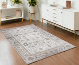 4' X 6' Ivory and Gray Floral Distressed Non Skid Area Rug