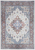 4' X 6' Ivory Red and Blue Medallion Distressed Non Skid Area Rug