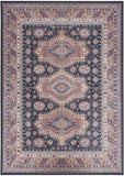 4' X 6' Navy Blue and Red Medallion Distressed Non Skid Area Rug