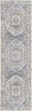8' Blue and Beige Floral Distressed Non Skid Runner Rug
