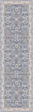 8' Beige and Blue Floral Distressed Non Skid Runner Rug