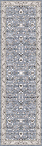 8' Beige and Blue Floral Distressed Non Skid Runner Rug