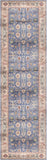 8' Beige Blue and Red Oriental Distressed Non Skid Runner Rug