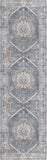 8' Blue and Ivory Floral Medallion Distressed Non Skid Runner Rug