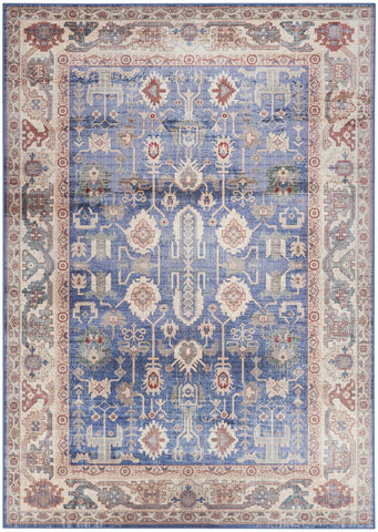 5' X 7' Beige Blue and Red Oriental Distressed Non Skid Area Rug