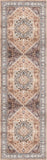 8' Beige Gold and Red Floral Medallion Distressed Non Skid Runner Rug