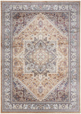 5' X 7' Beige Gold and Red Floral Medallion Distressed Non Skid Area Rug