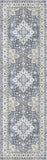 8' Blue and Ivory Floral Medallion Distressed Non Skid Runner Rug