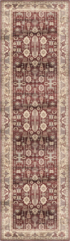 8' Red and Ivory Oriental Distressed Non Skid Runner Rug